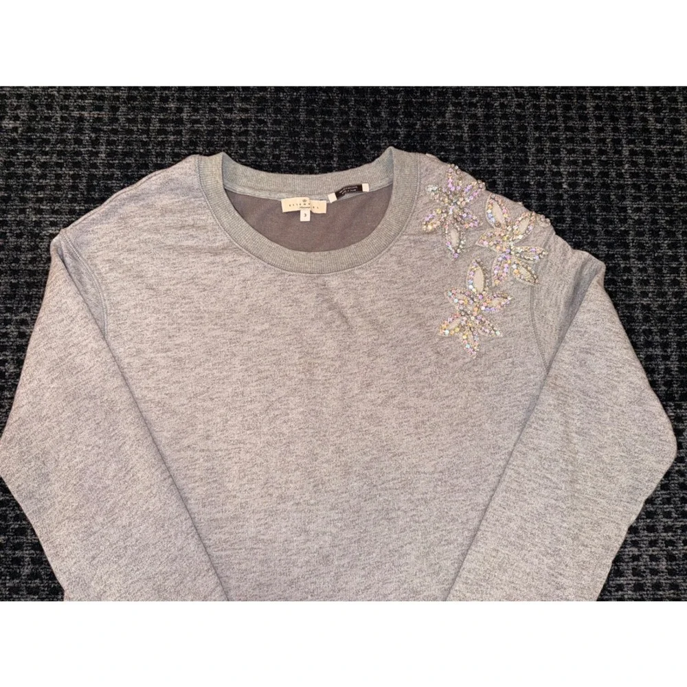 ESSENTIEL ANTWERP Rhinestone Beads Flower Sweatshirt‎ Grey Crewneck Sz 3 L - Picture 7 of 7